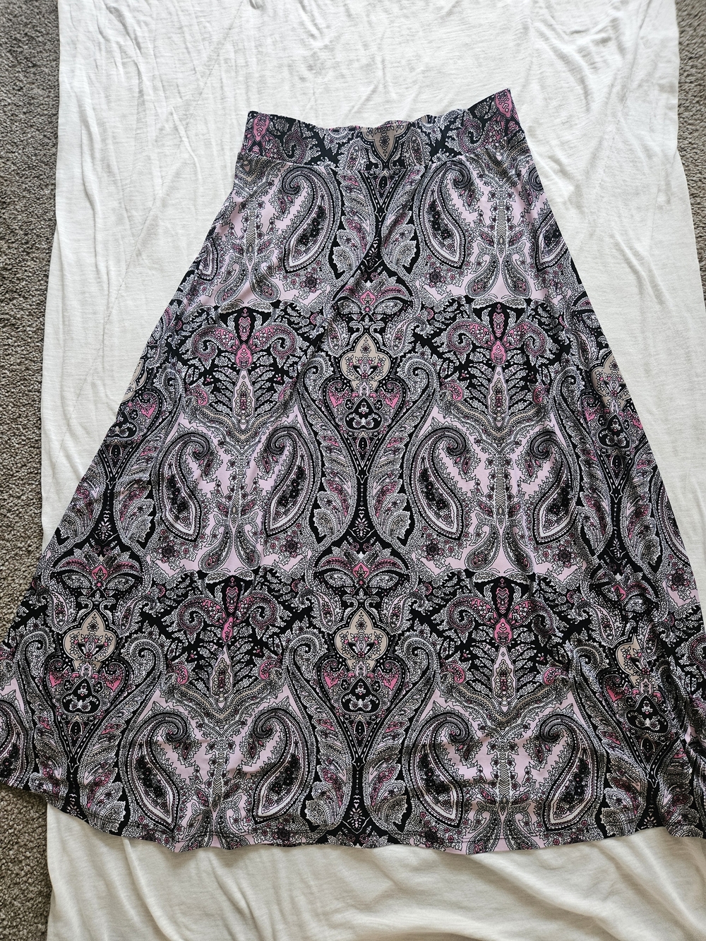 Paisley Printed A-Line Skirt in Pink and Black